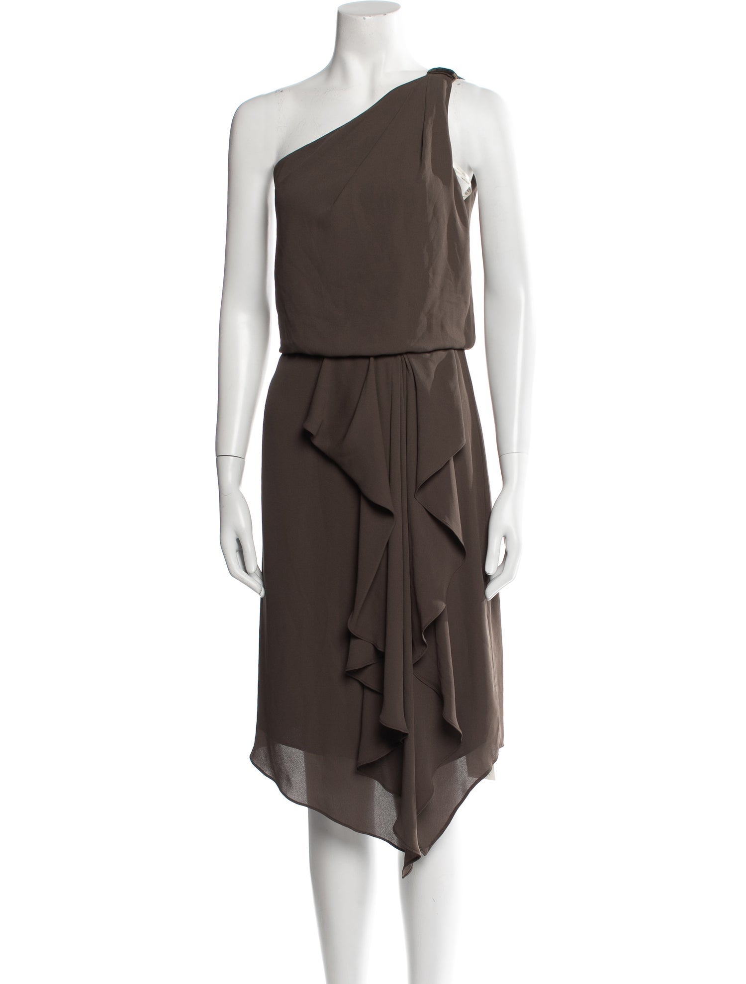 Halston Heritage One-Shoulder Midi Length Dress - Brown Dresses, Clothing - WH162124 | The RealReal Halston Heritage One-Shoulder Midi Length Dress - Brown Dresses, Clothing - WH162124 | The RealReal