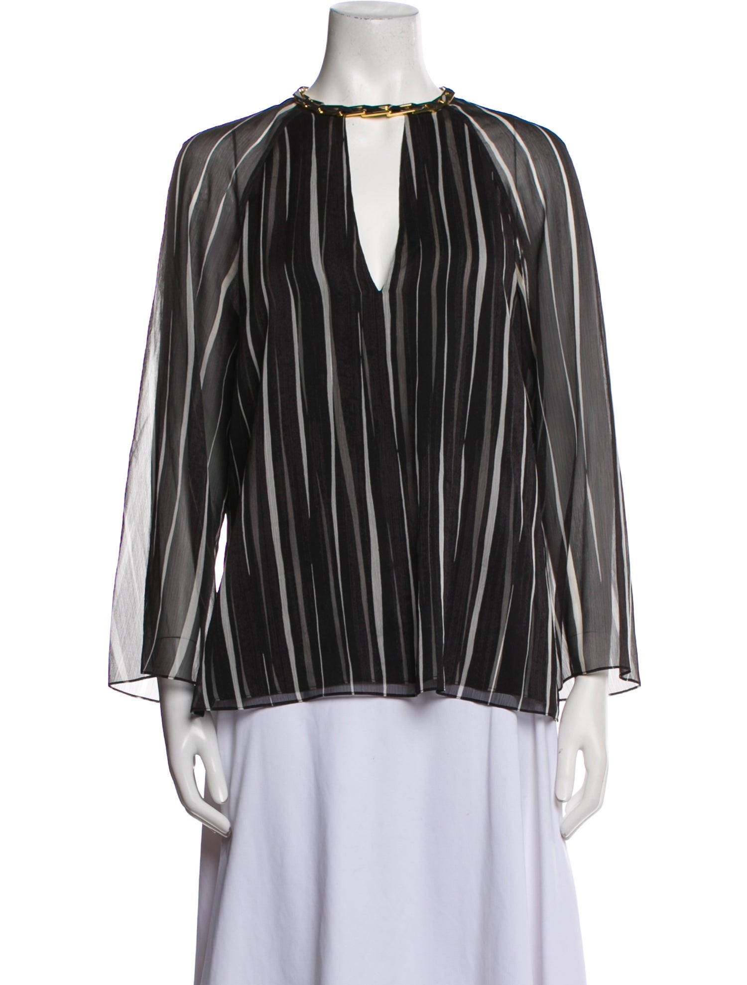 Halston Heritage Striped Mock Neck Blouse