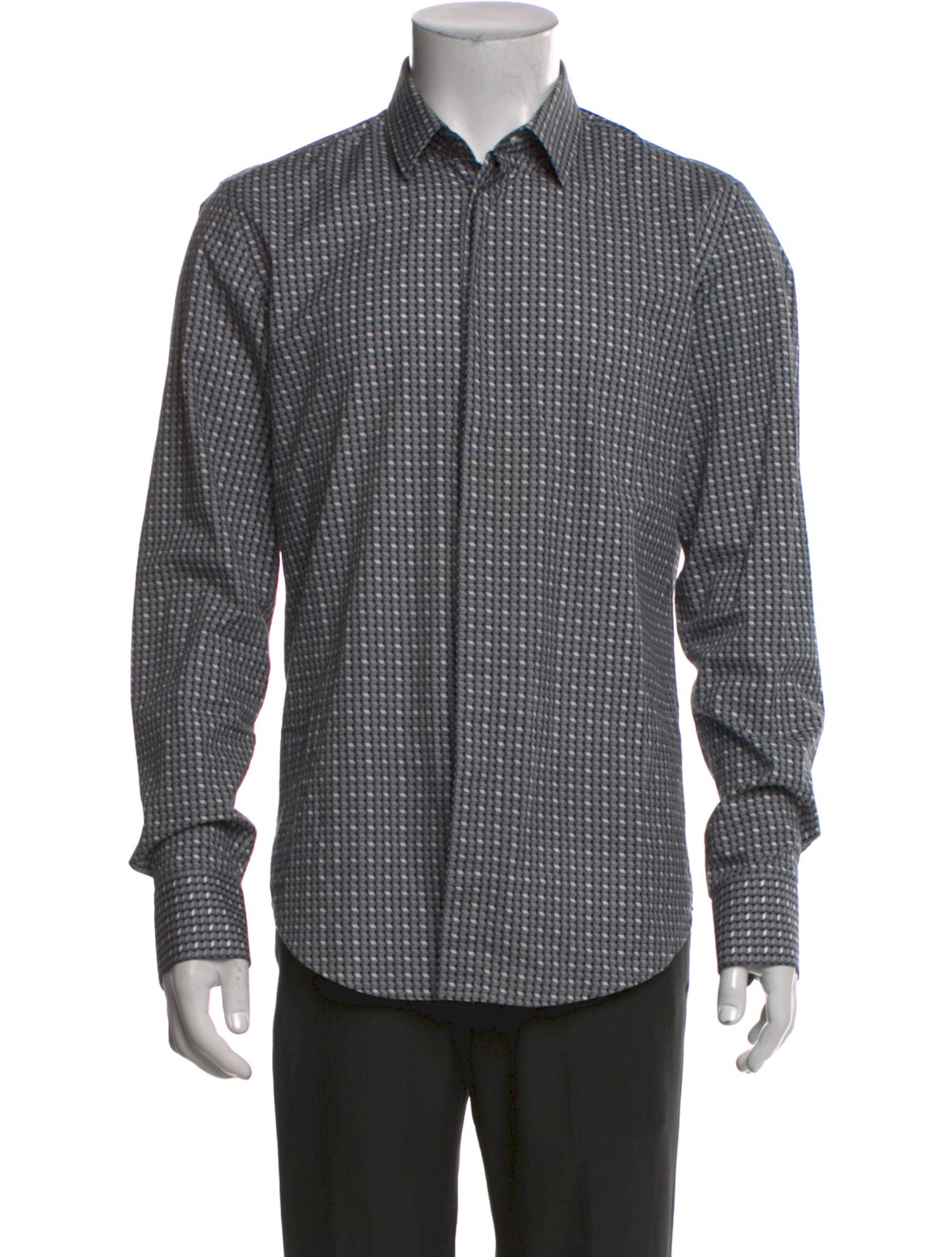 Halston Heritage Plaid Print Long Sleeve Dress Shirt