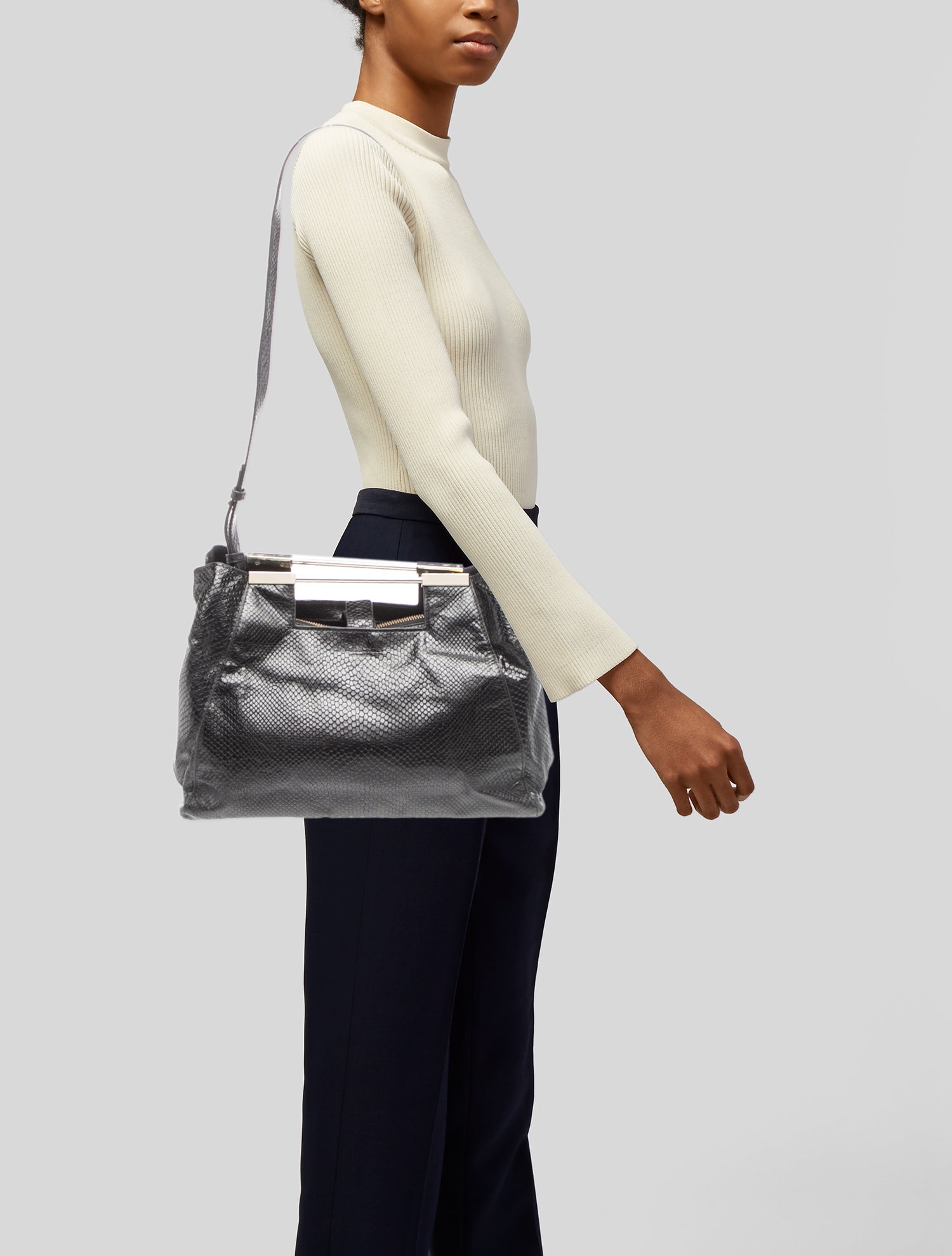 Halston Heritage Embossed Leather Top Handle Bag