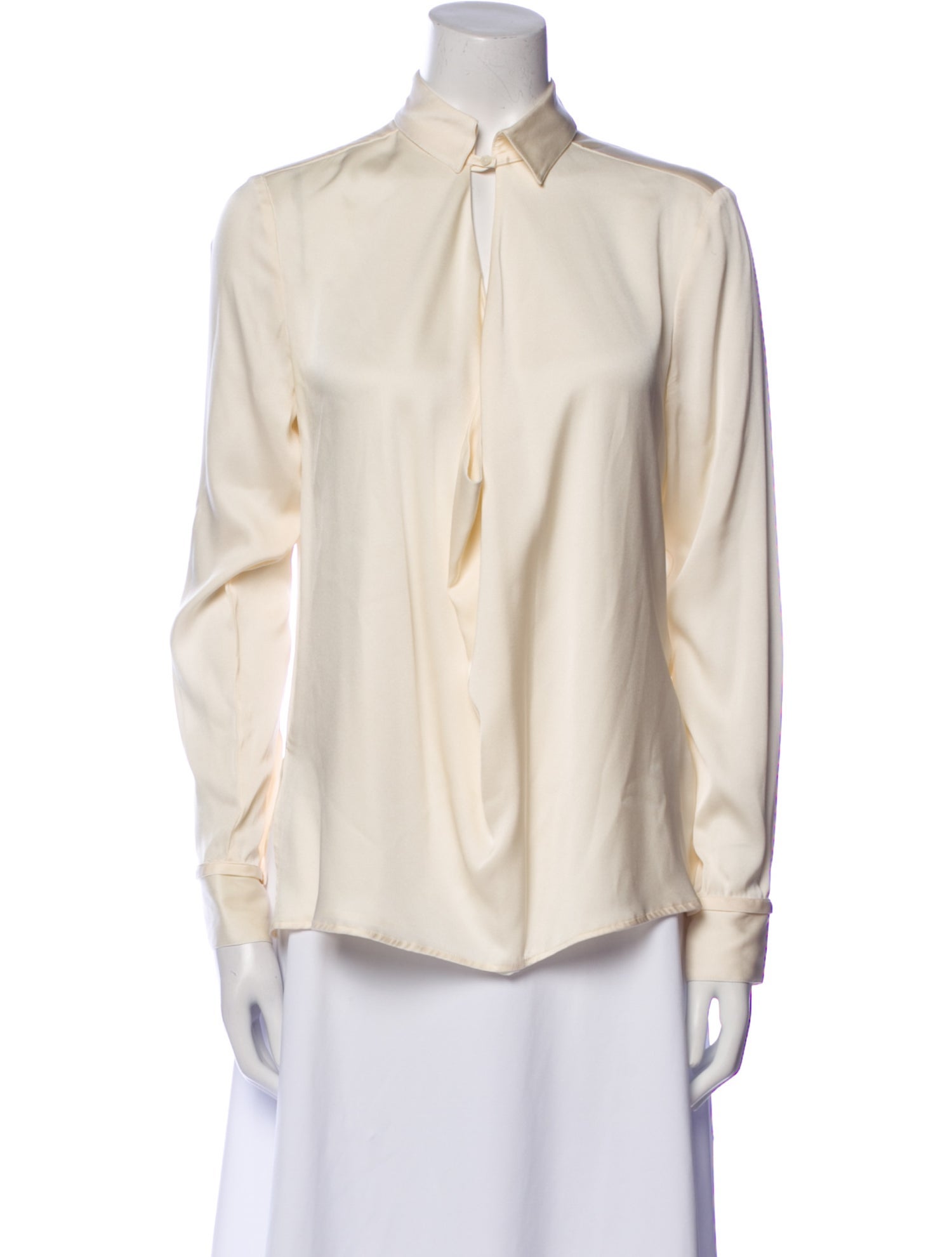 Halston Heritage Silk Long Sleeve Button-Up Top
