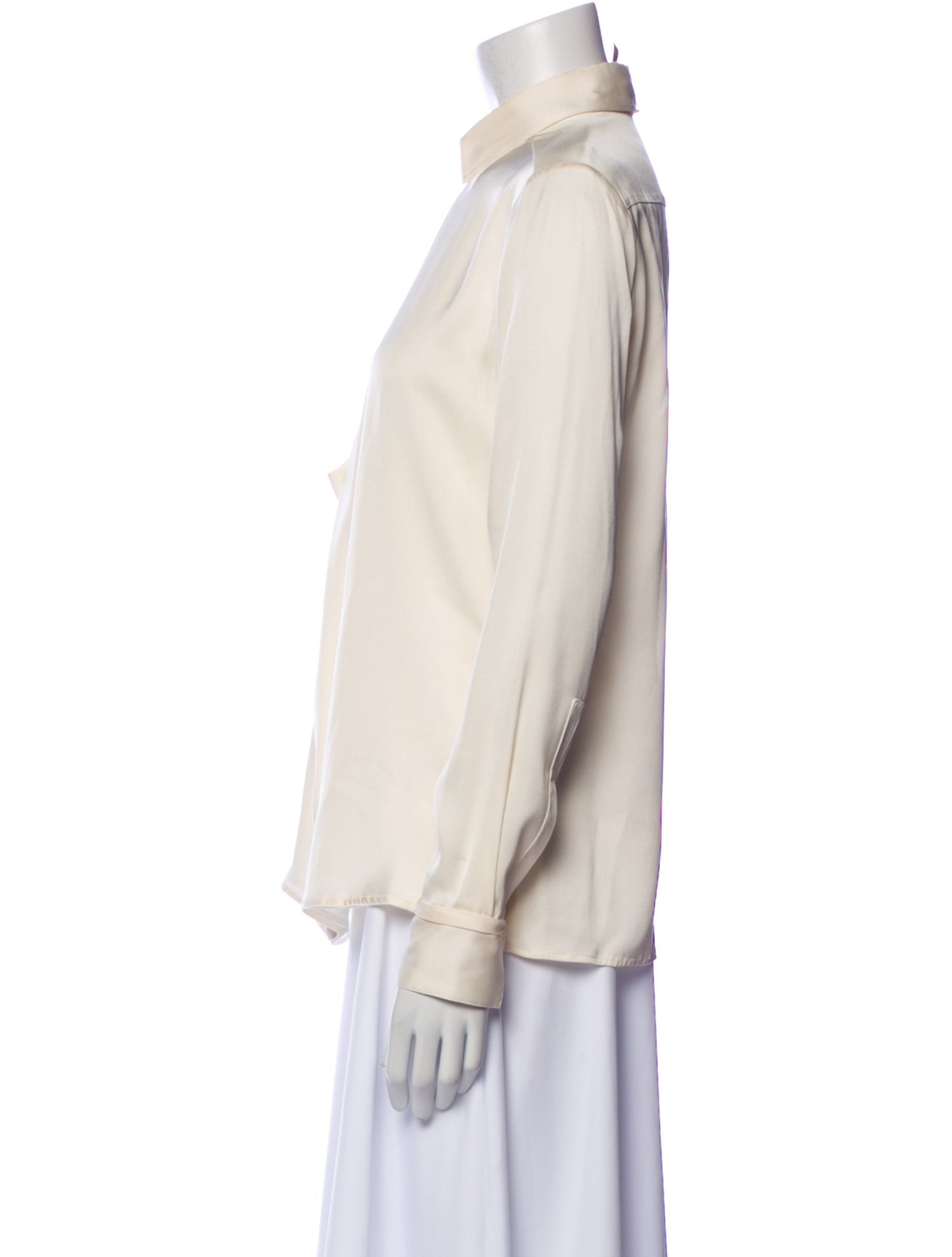 Halston Heritage Silk Long Sleeve Button-Up Top