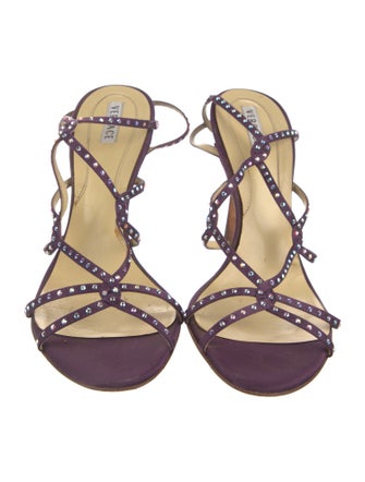 V2 Versace Classic Satin Crystal Embellishments Slingback Sandals