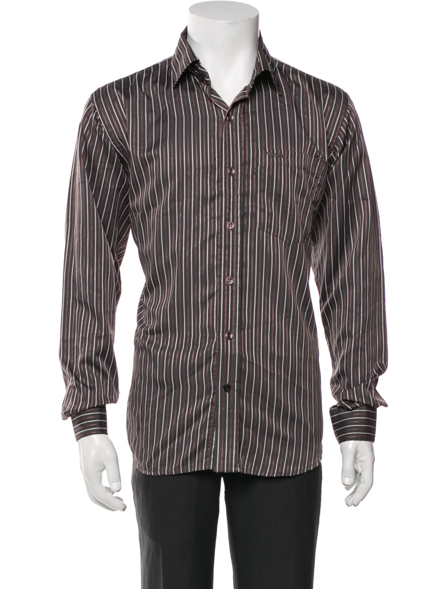 V2 Versace Classic Striped Long Sleeve Dress Shirt