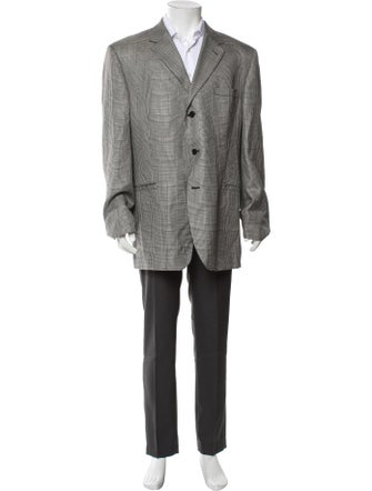 V2 Versace Classic Silk Plaid Print Two-Piece Blazer