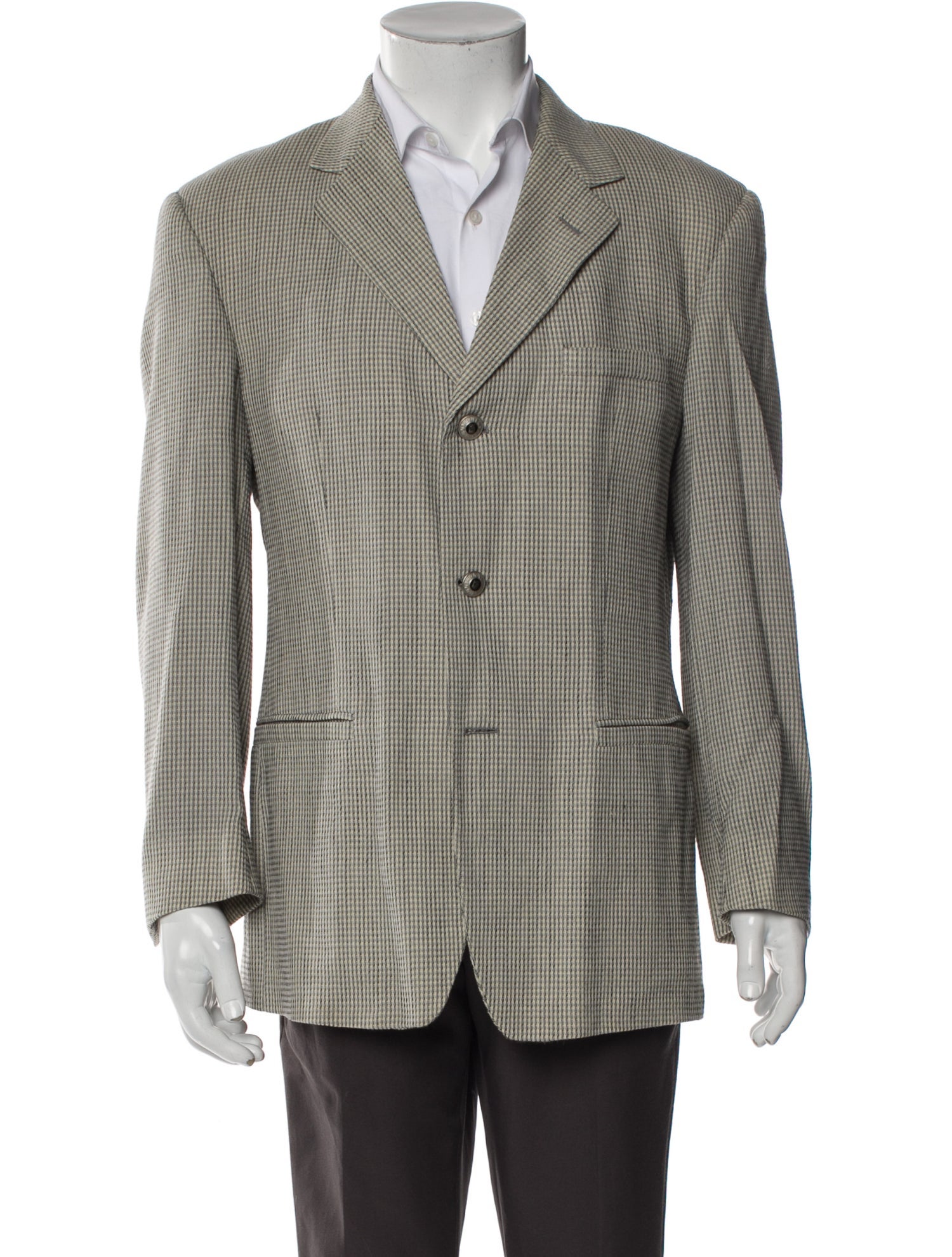 V2 Versace Classic Wool Plaid Print Blazer