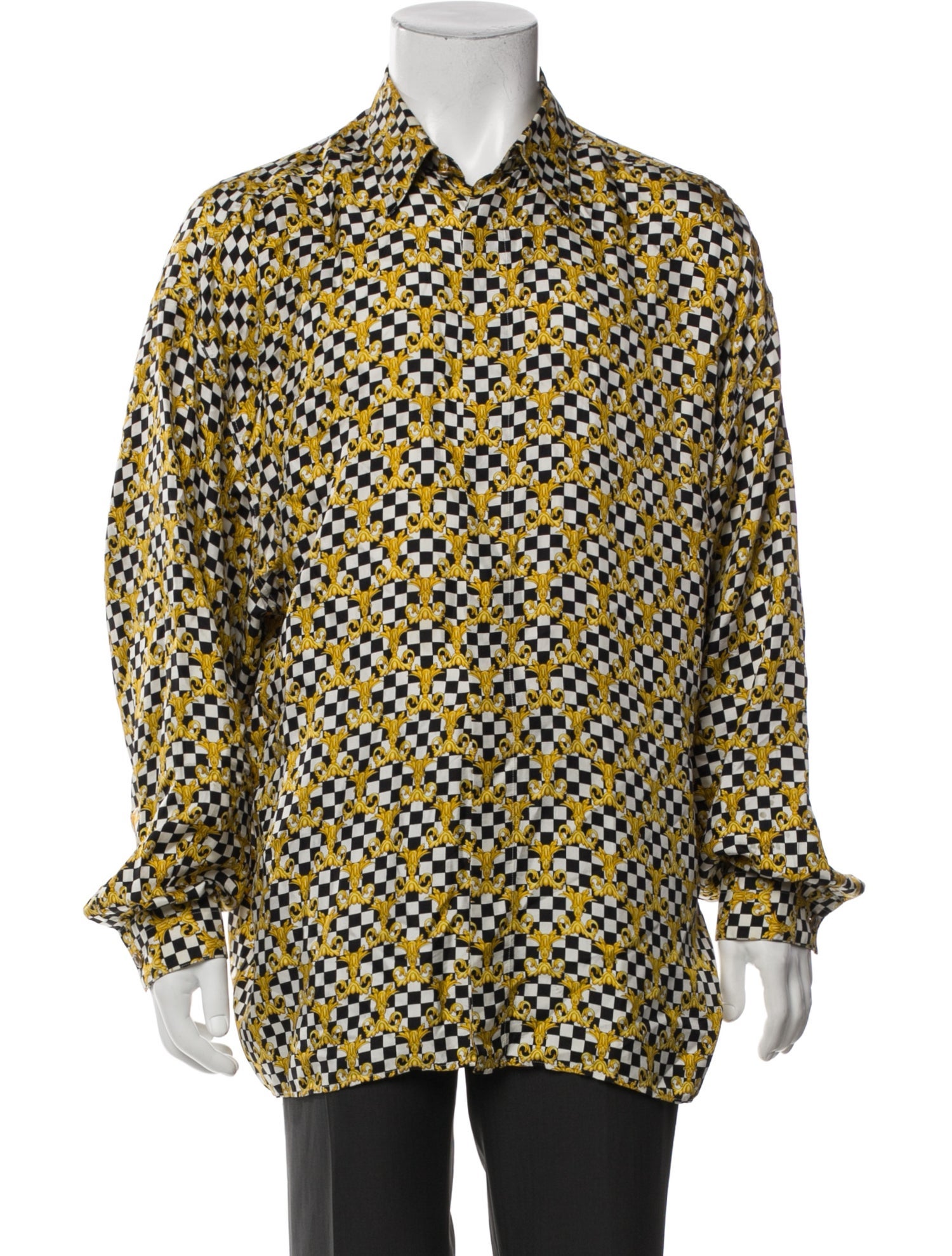 V2 Versace Classic Silk Plaid Print Shirt