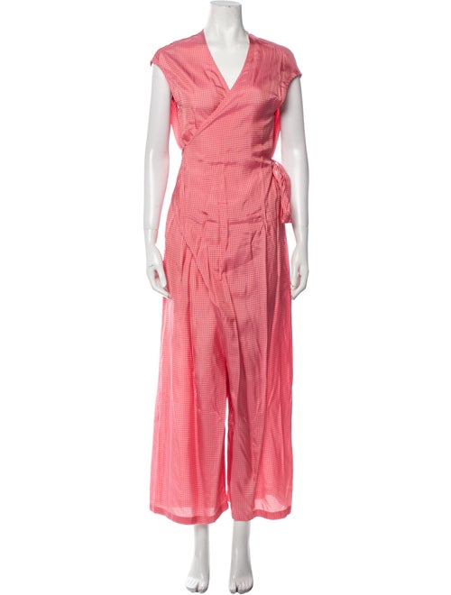 Hache Plaid Print V-Neck Jumpsuit