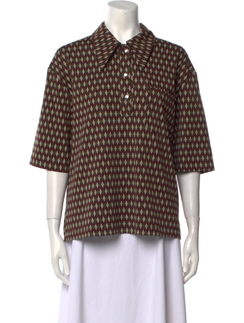 Hache Printed Three-Quarter Sleeve Button-Up Top