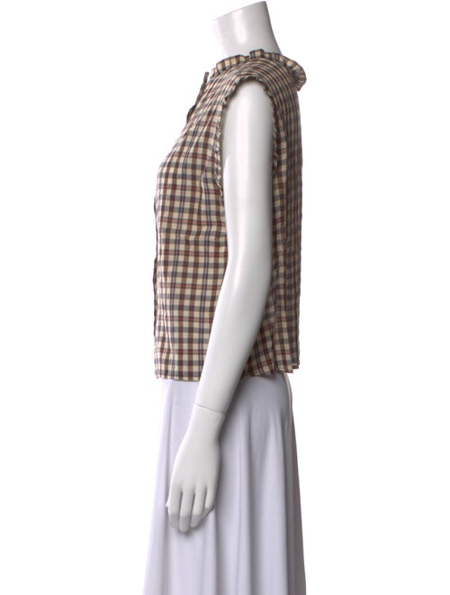 Hache Plaid Print Crew Neck Button-Up Top