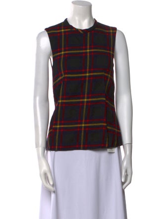 Hache Virgin Wool Plaid Print Top