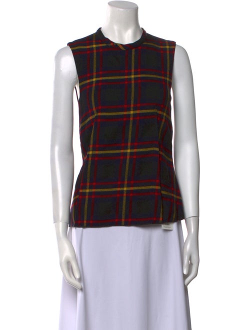 Hache Virgin Wool Plaid Print Top
