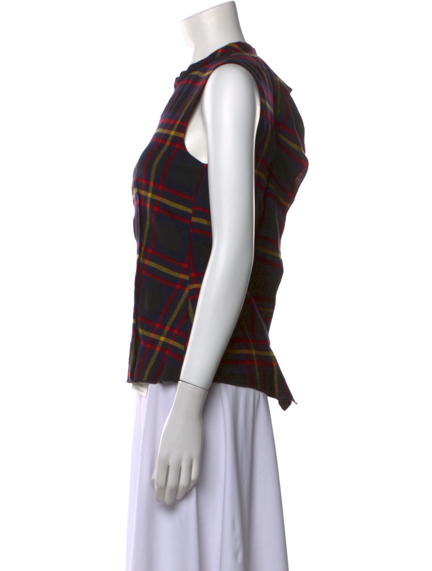 Hache Virgin Wool Plaid Print Top