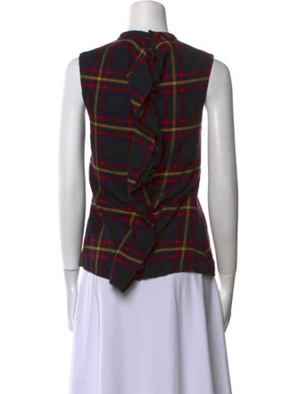 Hache Virgin Wool Plaid Print Top