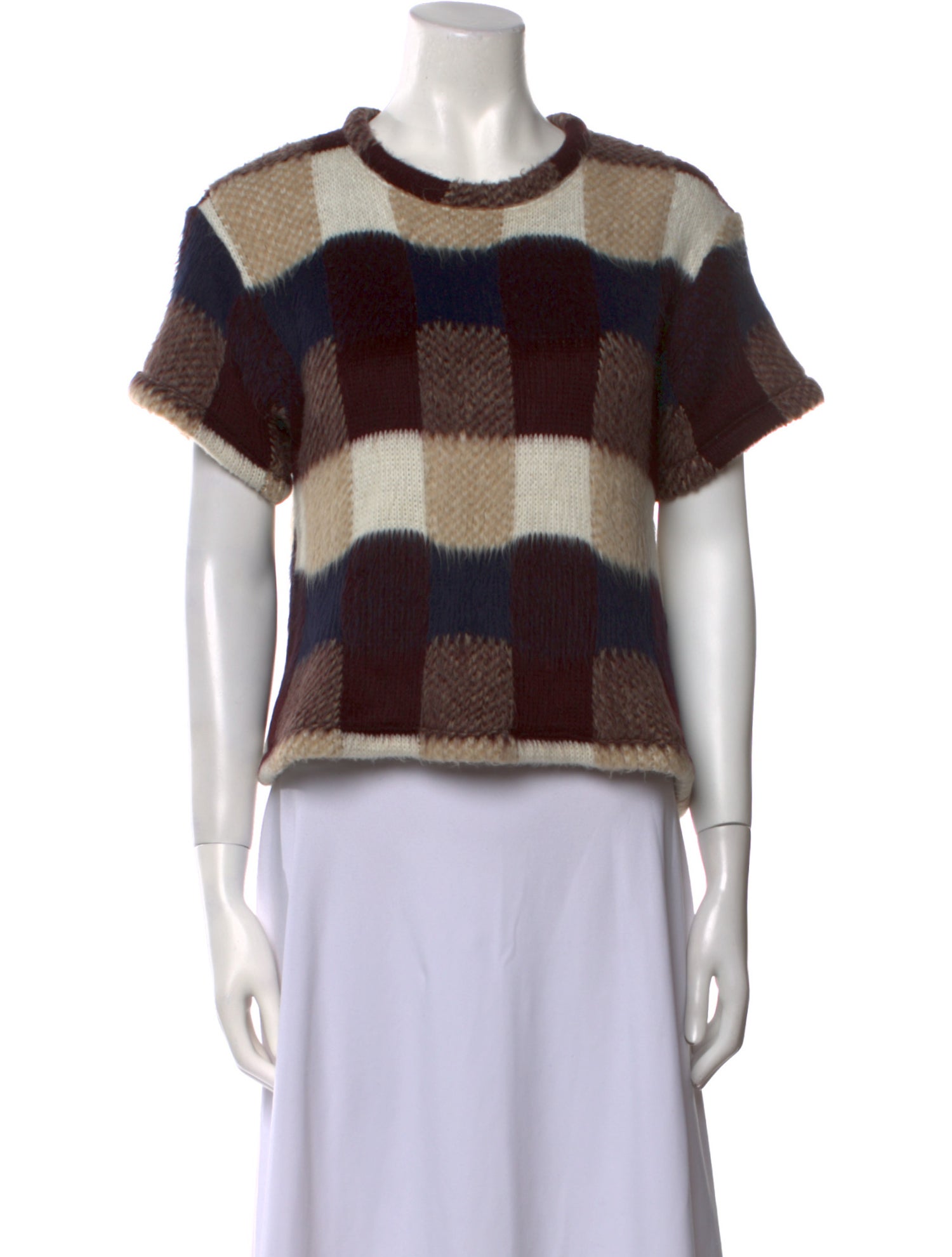 Hache Plaid Print Crew Neck Sweater