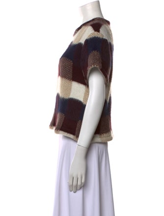 Hache Plaid Print Crew Neck Sweater