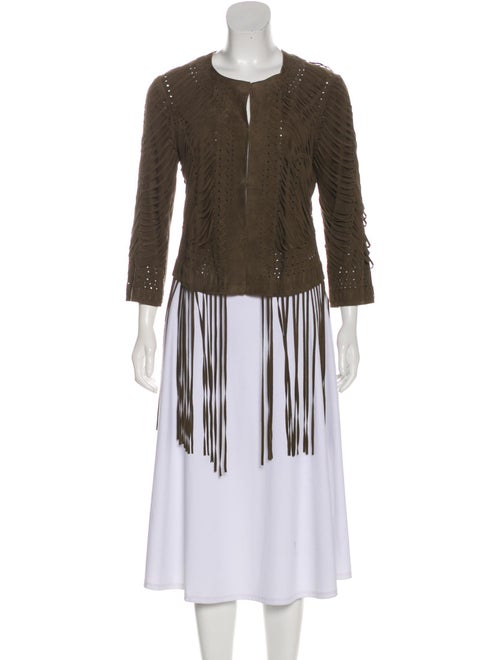 Haute Hippie Fringe-Accented Leather Jacket Olive