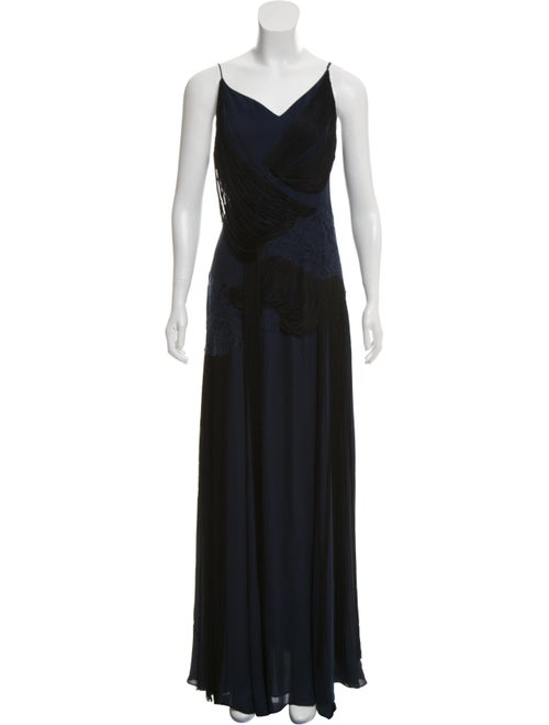 Haute Hippie Fringe-Detail Evening Dress Navy