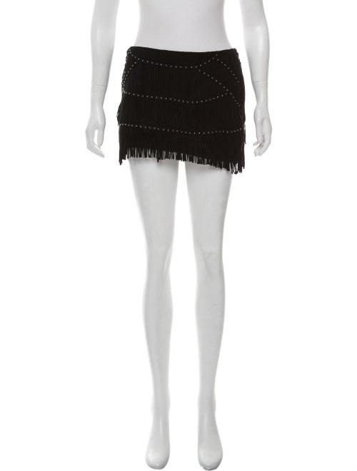 Haute Hippie Fringe-Trimmed Suede Skirt Black
