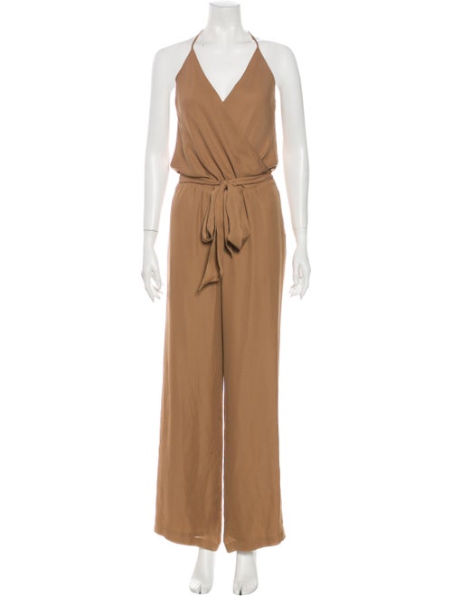Haute Hippie Silk V-Neck Jumpsuit Brown