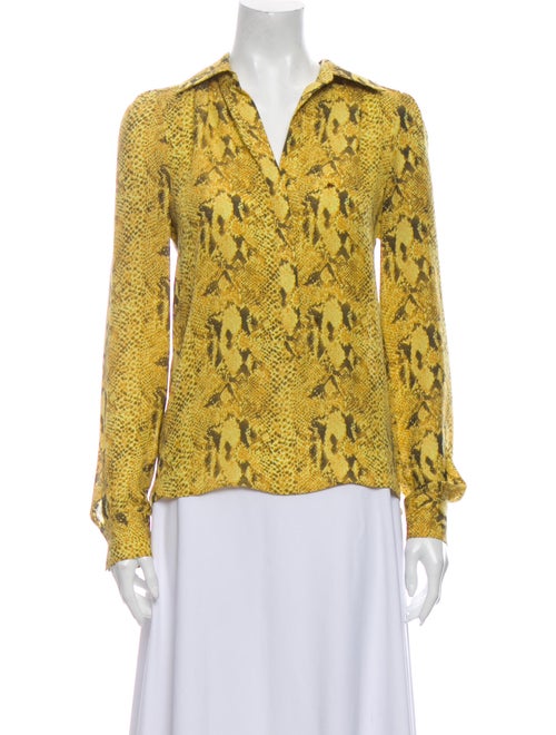Haute Hippie Silk Animal Print Blouse Yellow