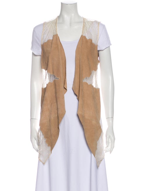 Haute Hippie Suede Colorblock Pattern Top Brown