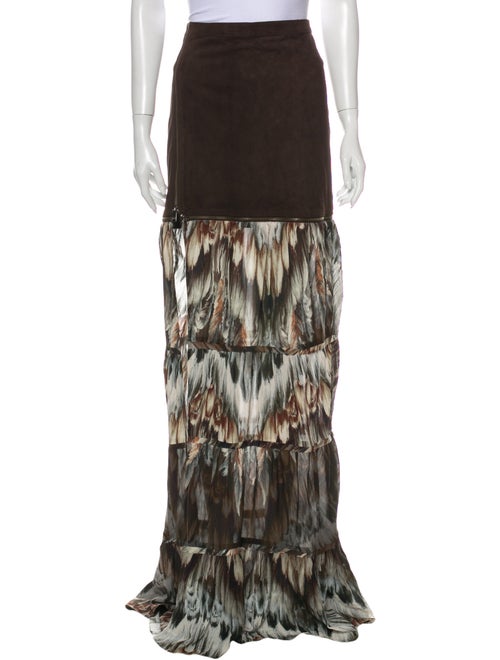 Haute Hippie Printed Long Skirt Brown