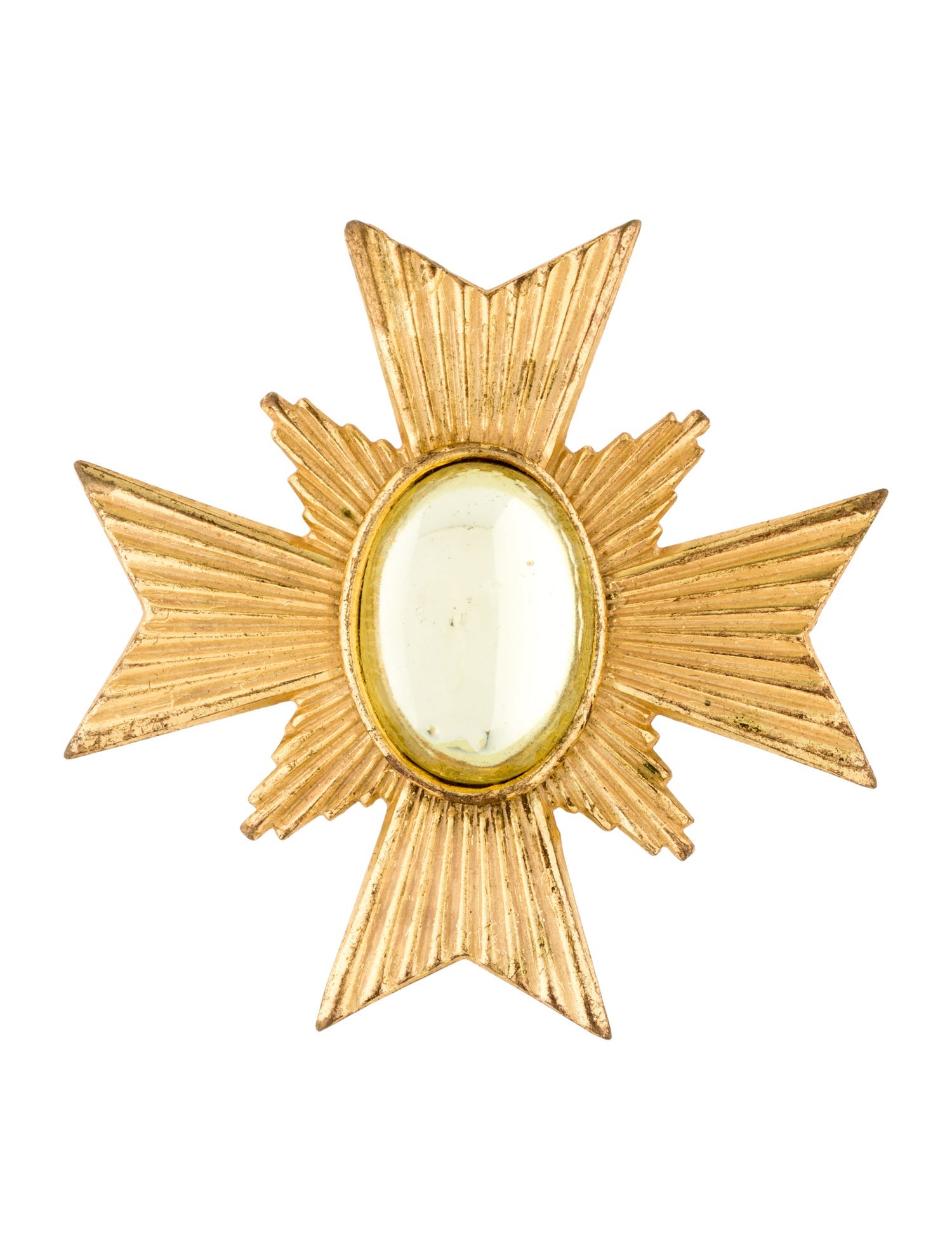 Miriam Haskell Glass Cabochon Maltese Cross Brooch