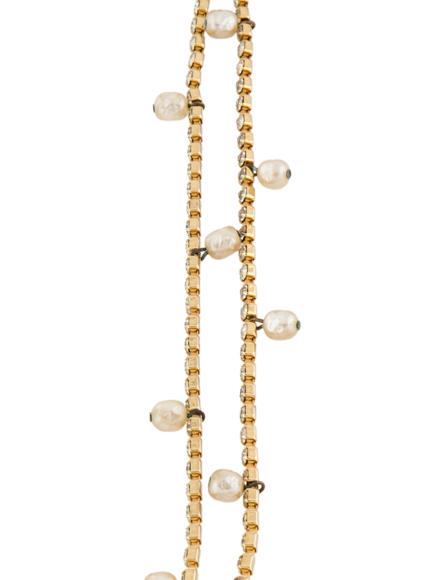 Miriam Haskell Vintage Faux Pearl & Crystal Station Necklace