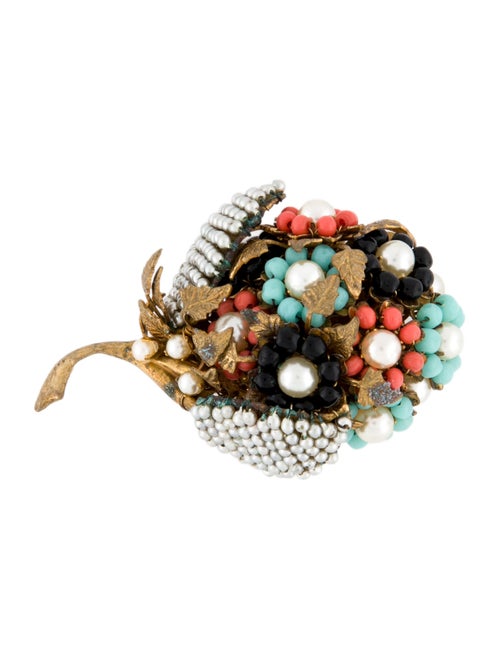 Miriam Haskell Faux Pearl & Bead Flower Pin Brooch