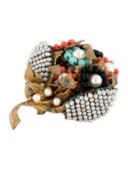 Miriam Haskell Faux Pearl & Bead Flower Pin Brooch