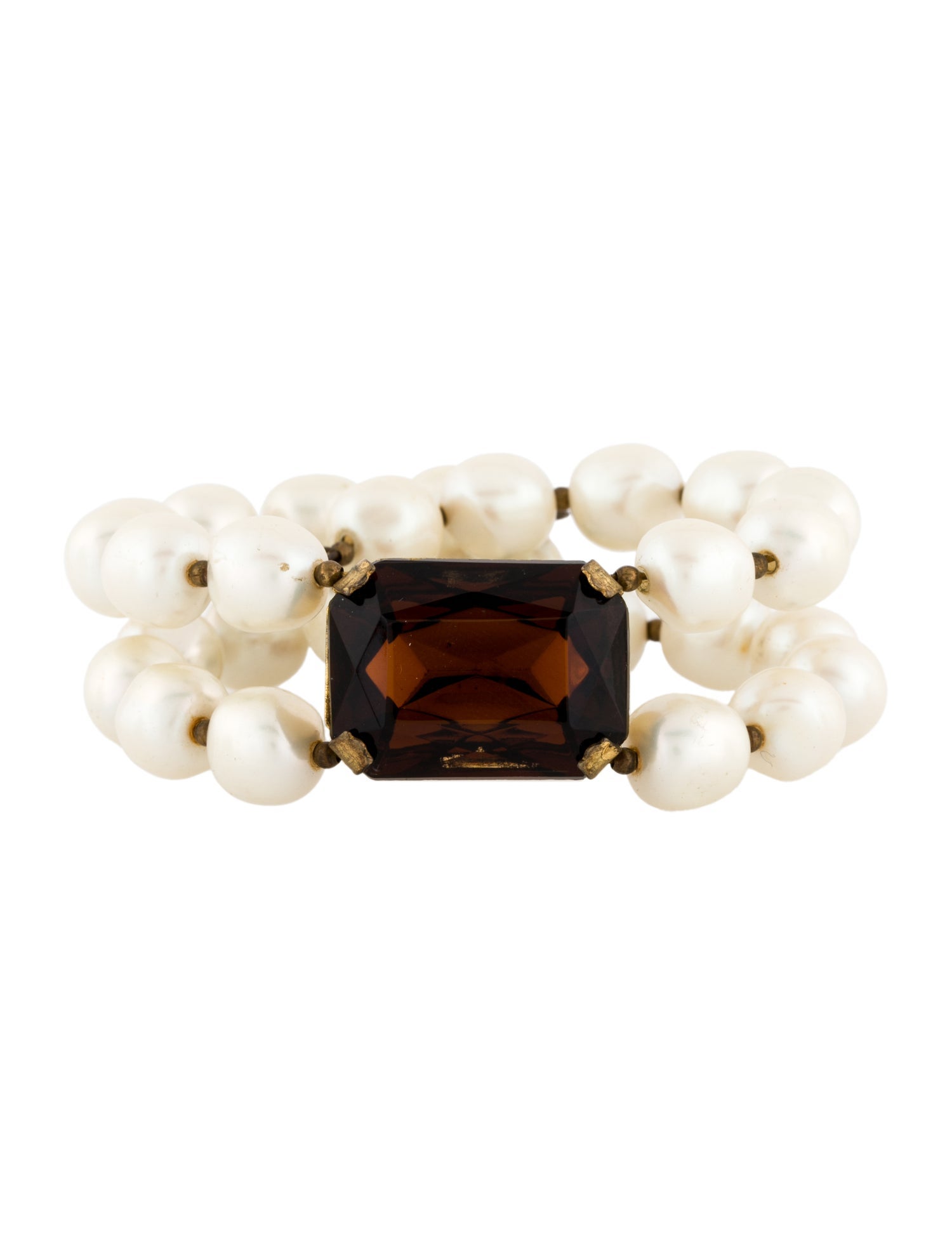 Miriam Haskell Faux Pearl & Crystal Beaded Cuff Bracelet