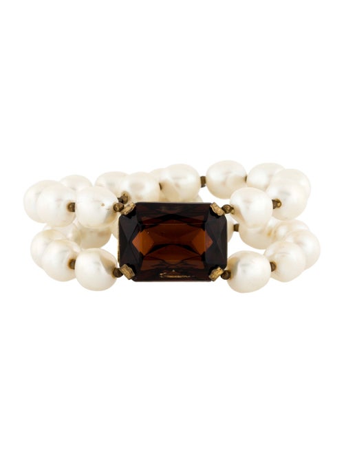 Miriam Haskell Faux Pearl & Crystal Beaded Cuff Bracelet