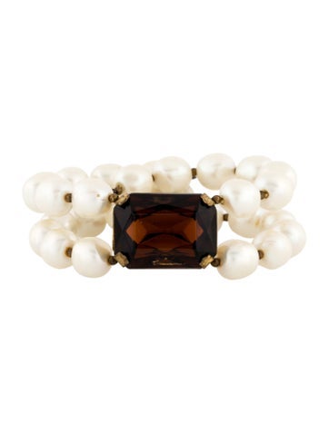 Miriam Haskell Cuff Faux Pearl & Crystal Beaded Bracelet