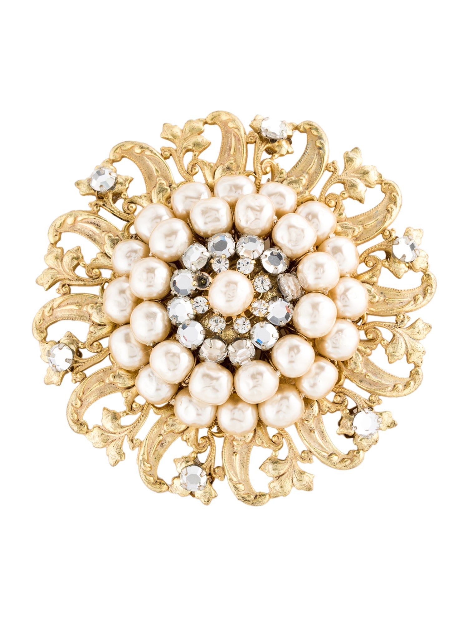 Miriam Haskell Faux Pearl & Crystal Brooch