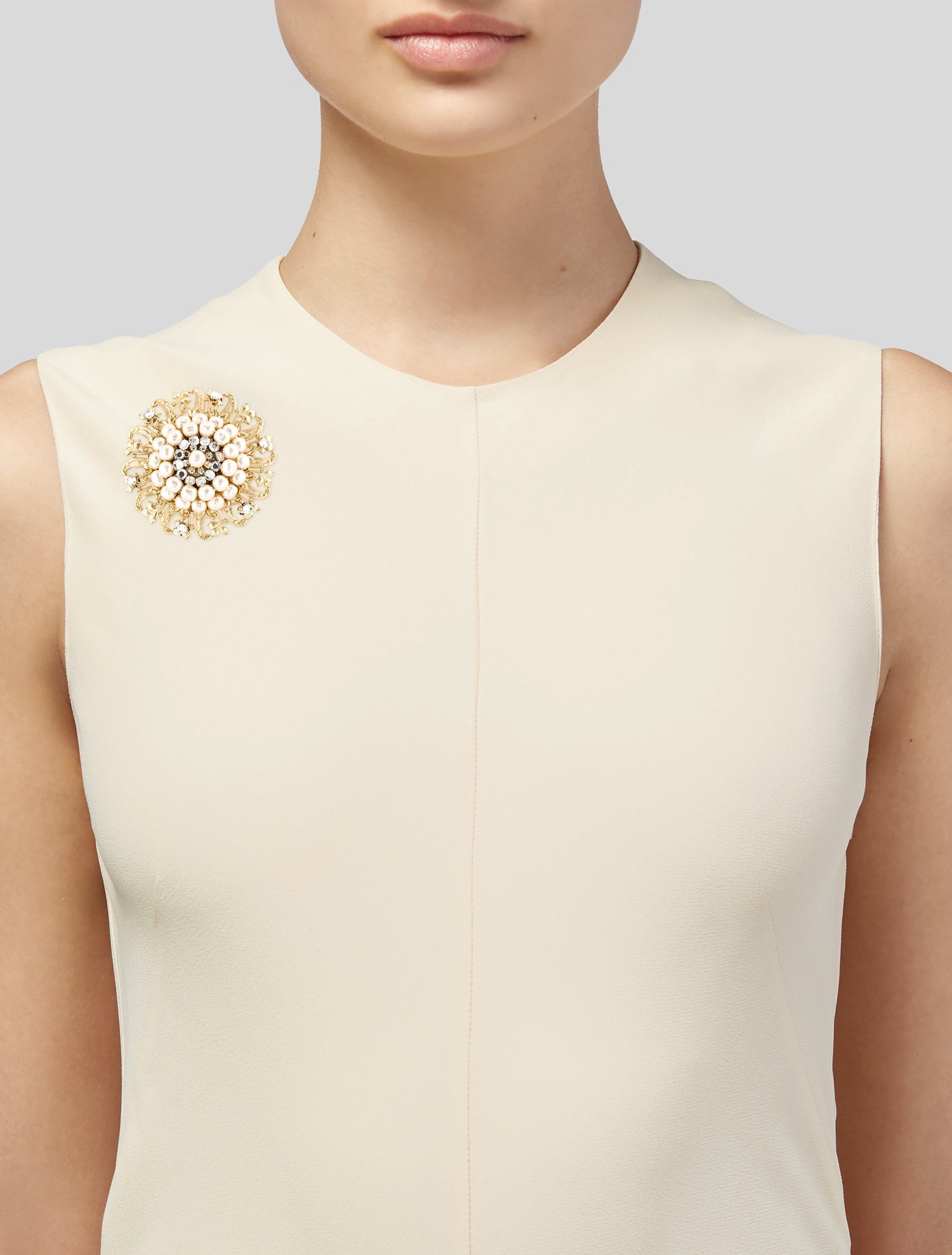 Miriam Haskell Faux Pearl & Crystal Brooch