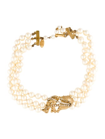 Miriam Haskell Faux Pearl & Crystal Collar Necklace