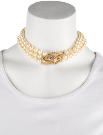 Miriam Haskell Faux Pearl & Crystal Collar Necklace