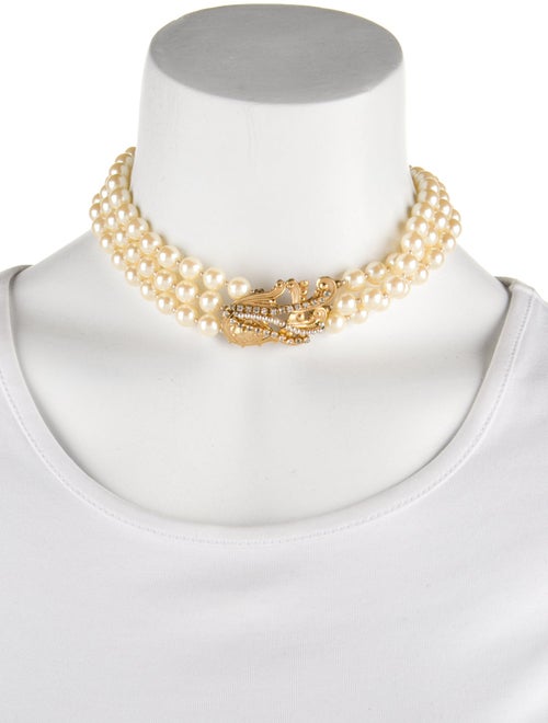 Miriam Haskell Faux Pearl & Crystal Collar Necklace