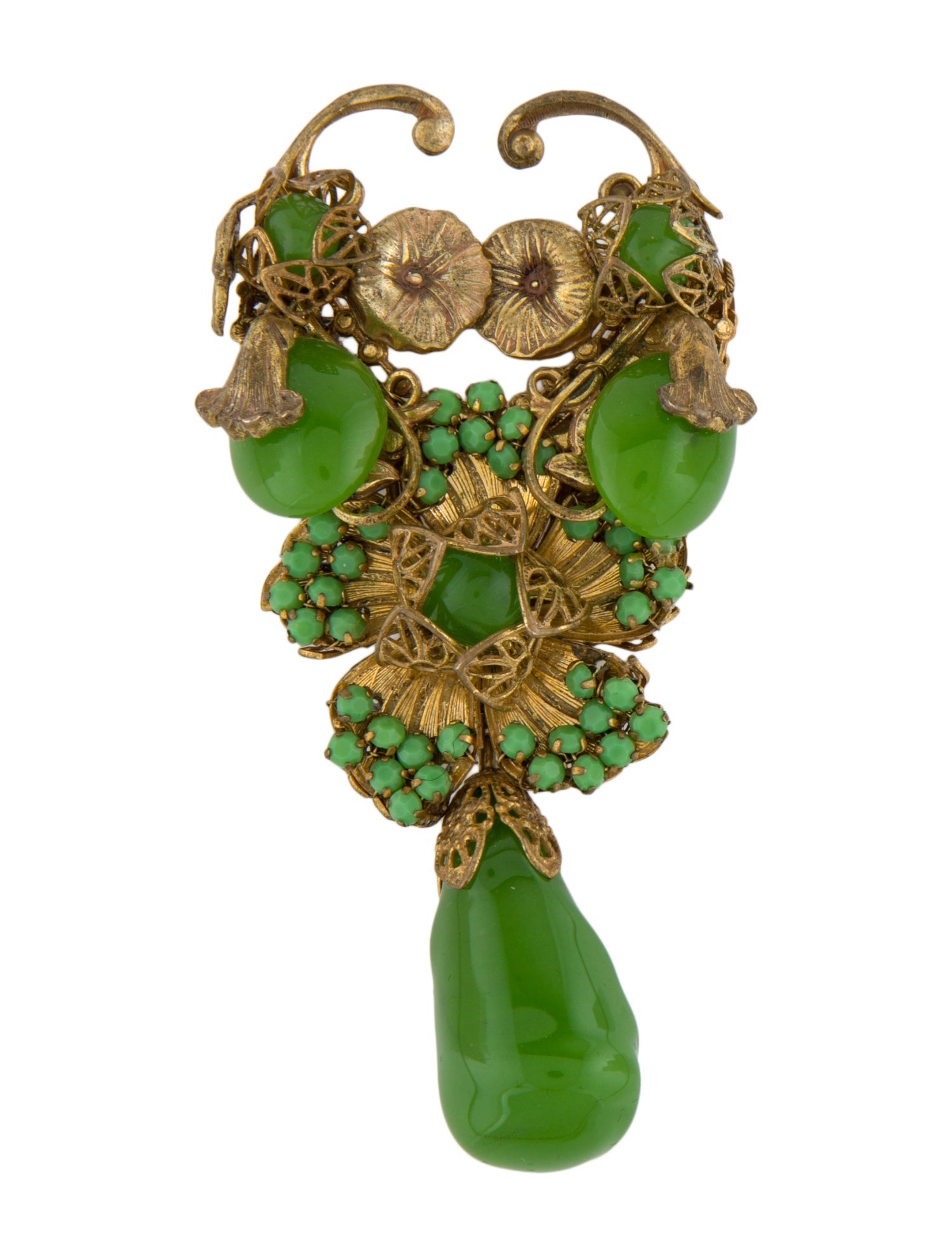 Miriam Haskell Vintage Green Stone Brooch Pin