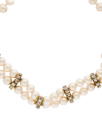 Miriam Haskell Faux Pearl & Crystal Choker Necklace
