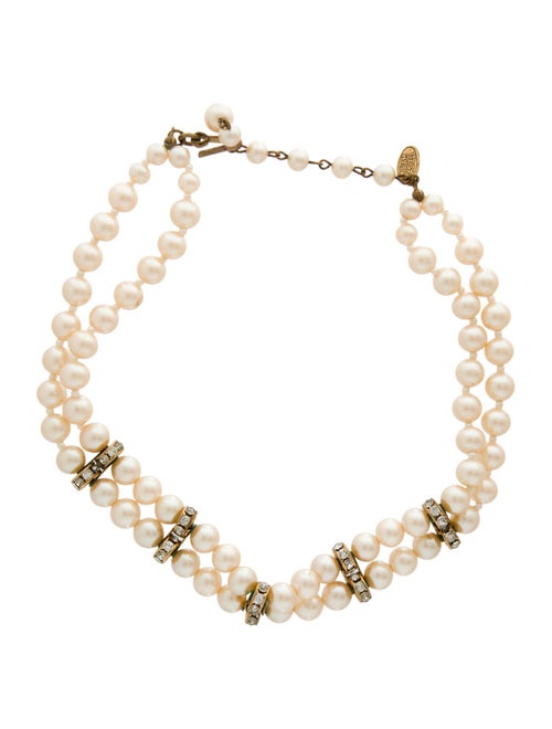 Miriam Haskell Faux Pearl & Crystal Choker Necklace