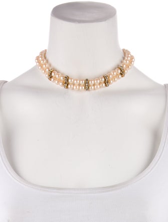 Miriam Haskell Faux Pearl & Crystal Choker Necklace