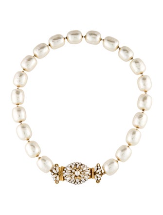 Miriam Haskell Faux Pearl Crystal Pendant Necklace