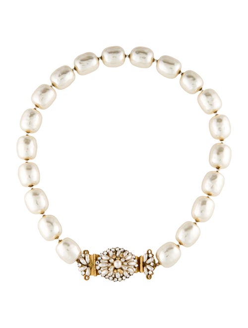 Miriam Haskell Faux Pearl Crystal Pendant Necklace