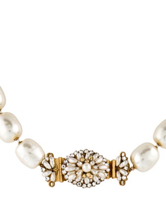 Miriam Haskell Faux Pearl Crystal Pendant Necklace