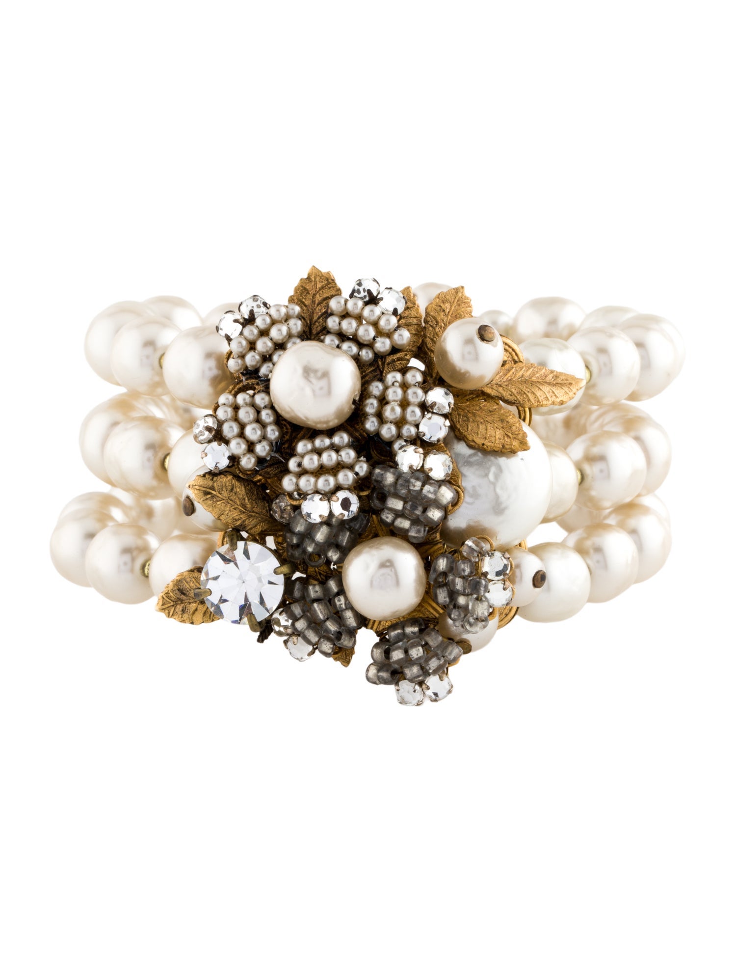 Miriam Haskell Faux Pearl & Crystal Cuff Bracelet