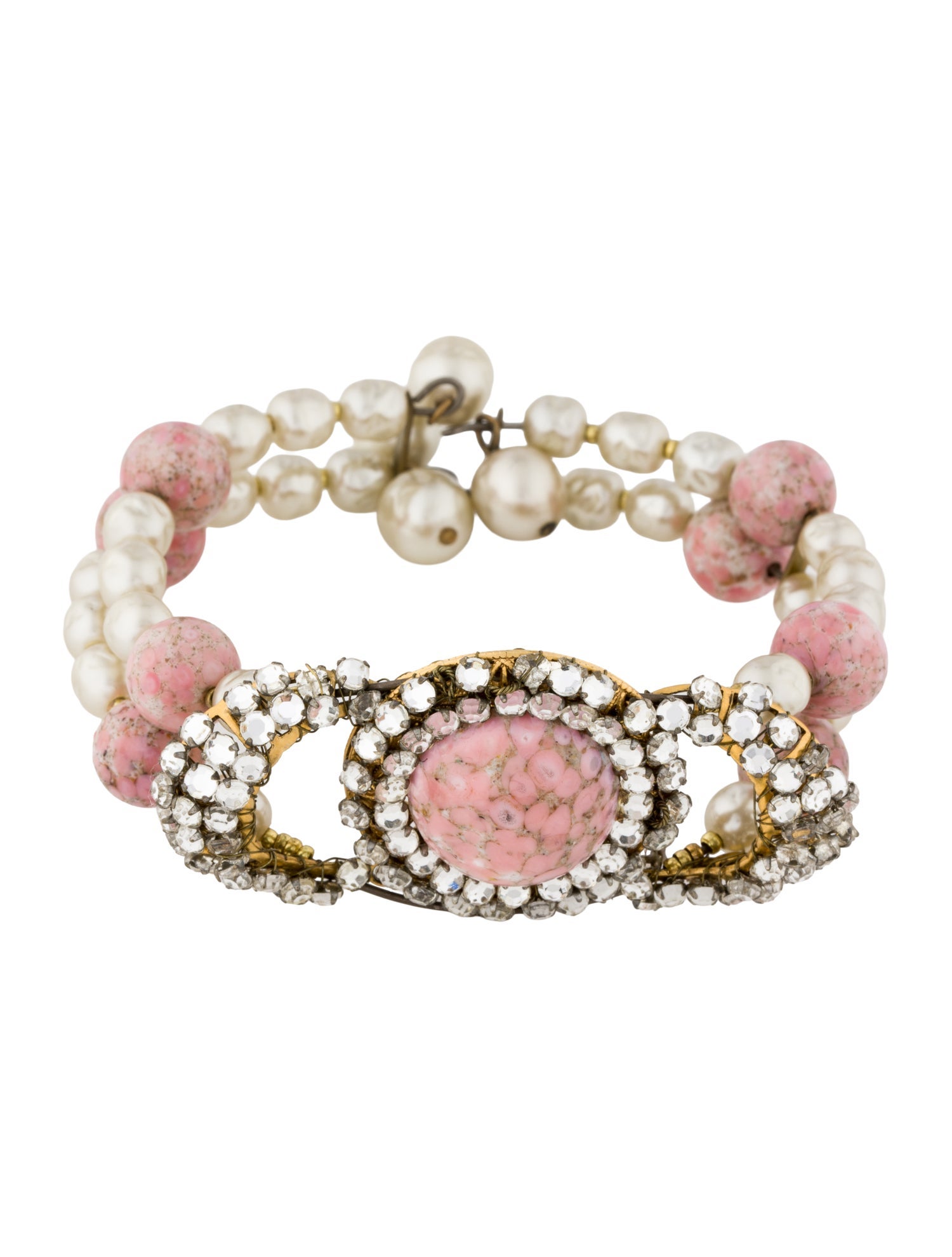 Miriam Haskell Vintage Faux Pearl & Crystal Cuff Bracelet