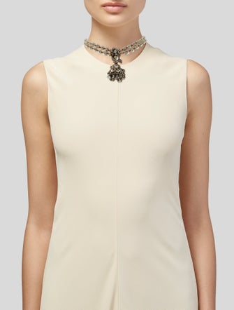 Miriam Haskell Faux Pearl & Crystal Pendant Necklace