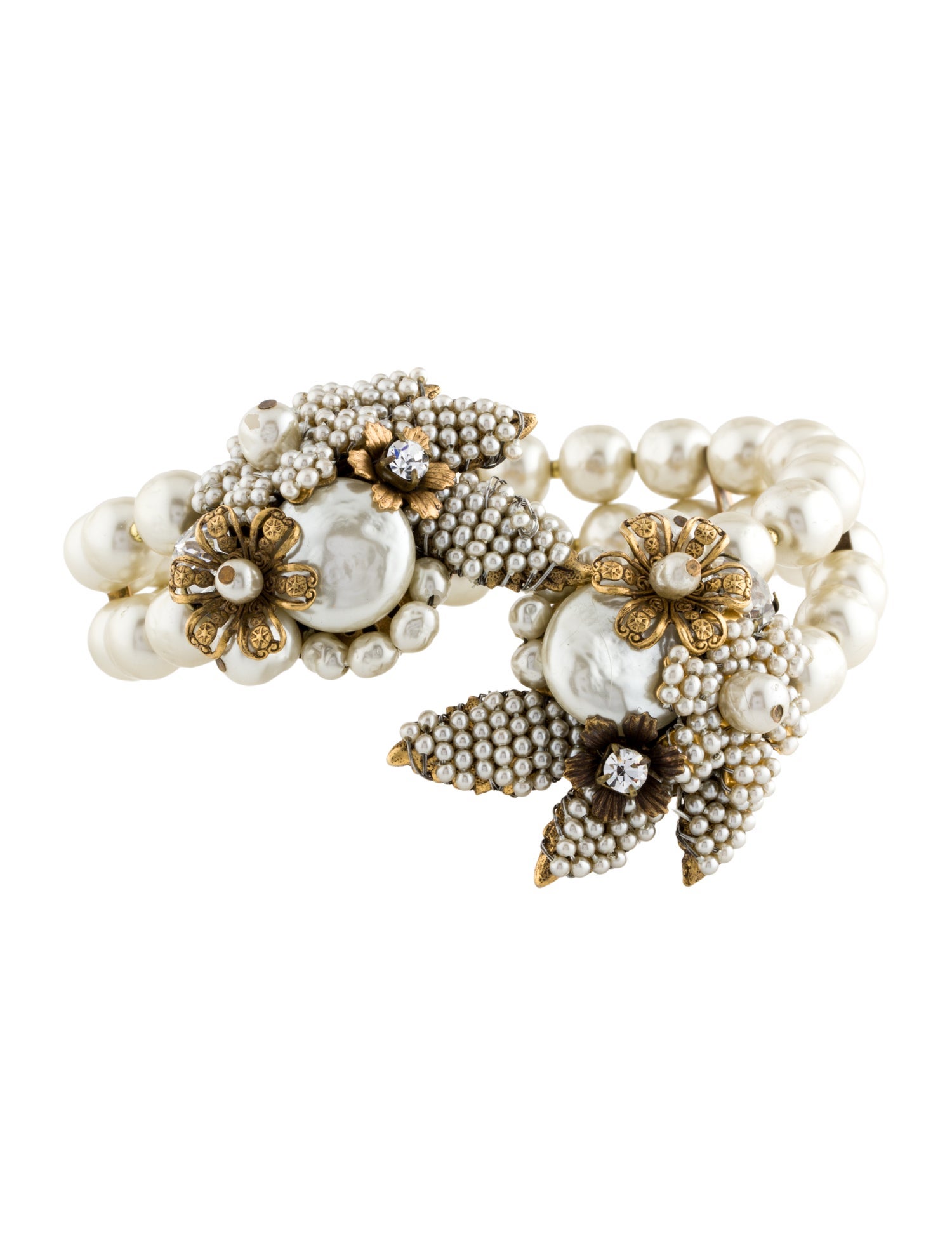 Miriam Haskell Faux Pearl & Crystal Cuff Bracelet